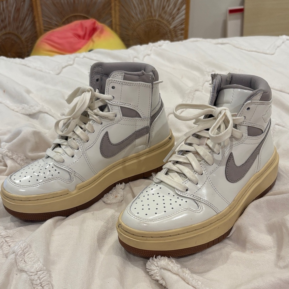 Nike White and Gray High-Tops with Tan Soles